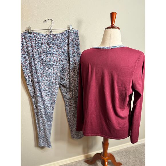 Lands' End sleep set maroon long sleeve top & floral pull on pants stretch Sz L - Picture 4 of 10